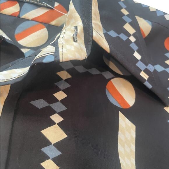 Quintessa 70s Shirt Mens Medium Casual Geometric Long Sleeves Button Down Black - Picture 2 of 11